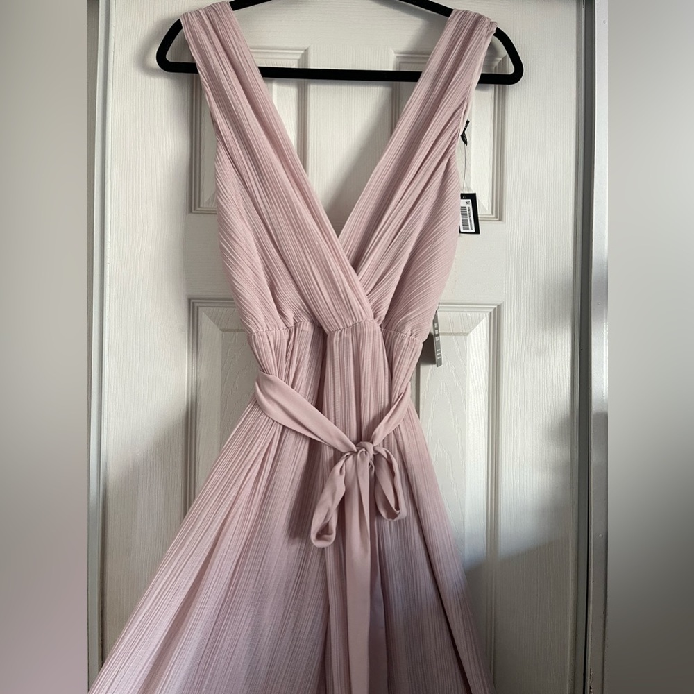 Express Pink Pleated V-Neck Jumpsuit